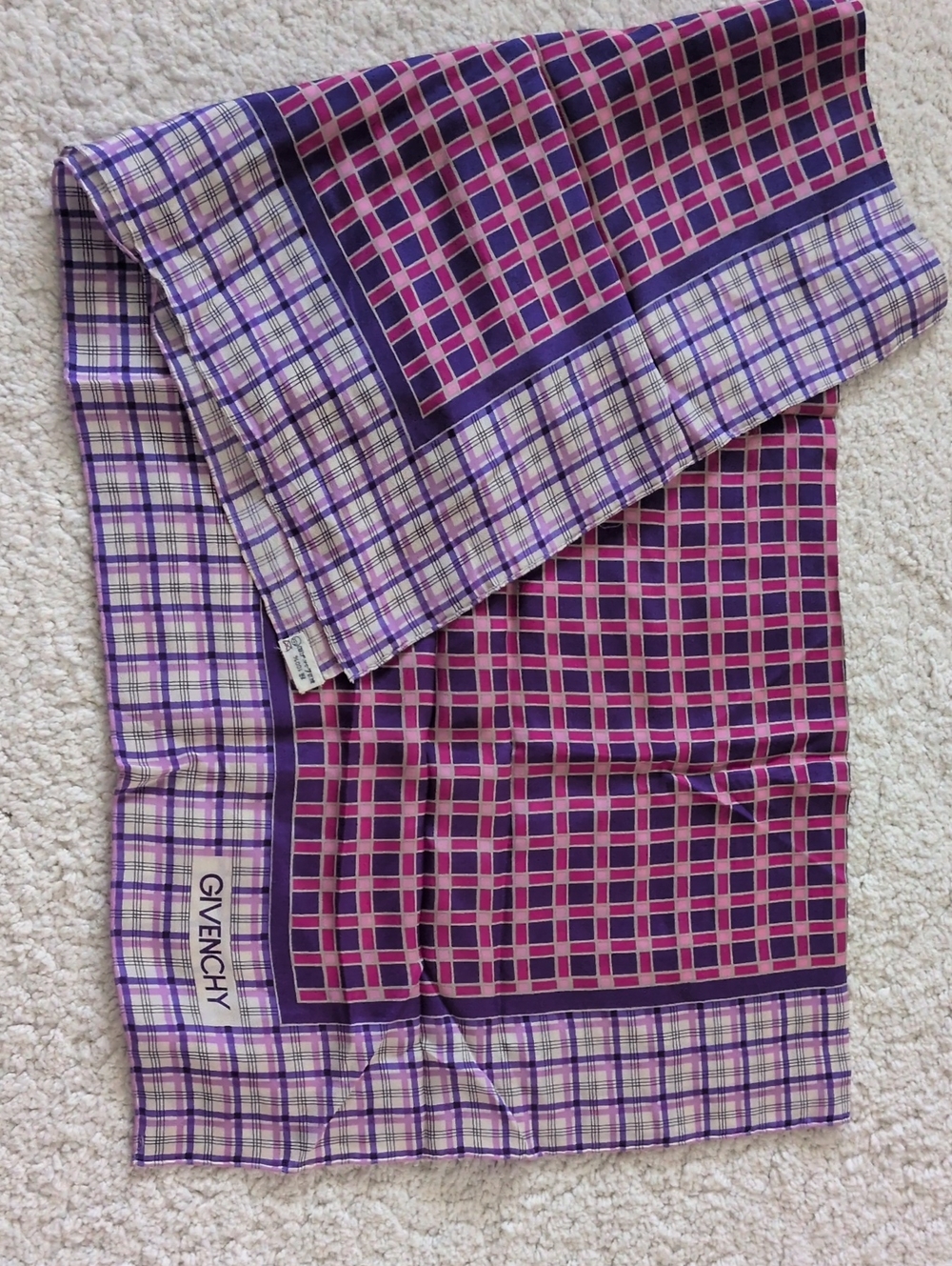Givenchy Pink and Purple Checked Silk Scarf